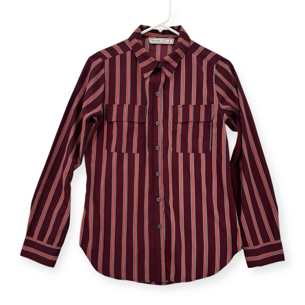 Abercrombie & Fitch Button Up Shirt Womens Small Red Striped Long Sleeve Pockets